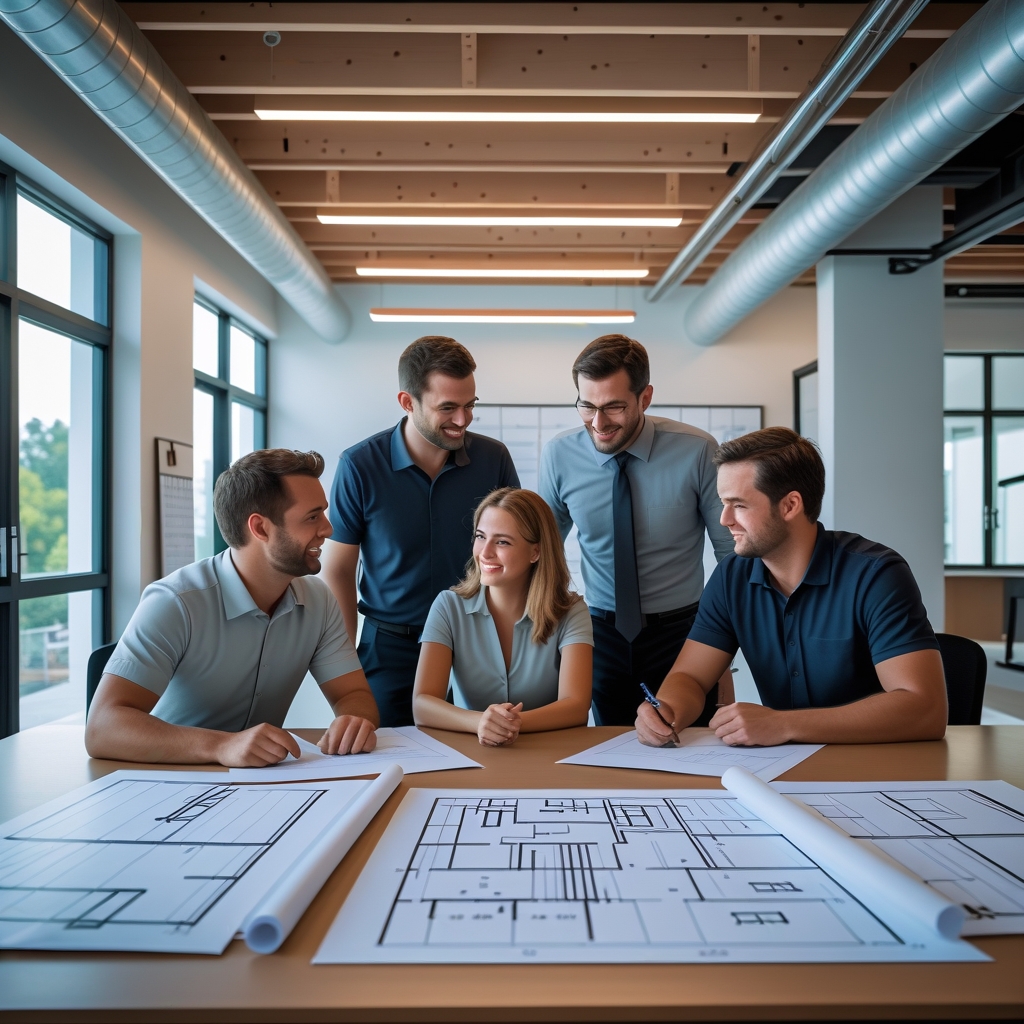 Home improvement team collaborating on residential project